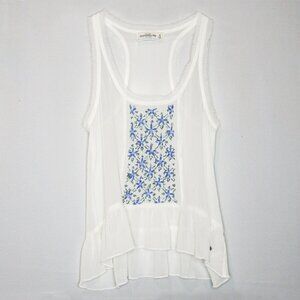 Vintage Y2K Abercrombie & Fitch White Blue Beeded Boho Sheer Tank Top Size XS